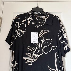 New Men’s Denim & Flower Black Shirt with Cream Floral Print